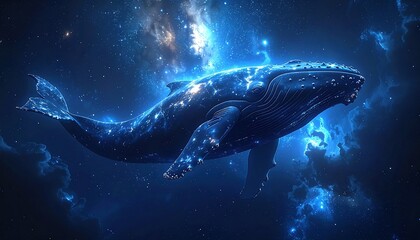 Fototapeta premium Enchanting cosmic whale swimming gracefully across starry galaxy.