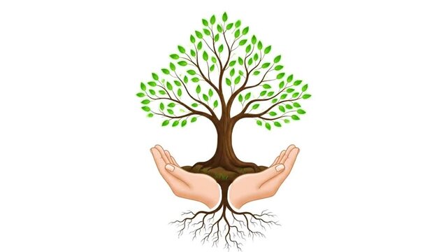 Hands Nurturing Plant Growth from Seedling to Tree.