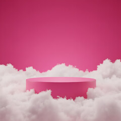 Pink Podium in Fluffy Clouds – Dreamy Aesthetic Background Design