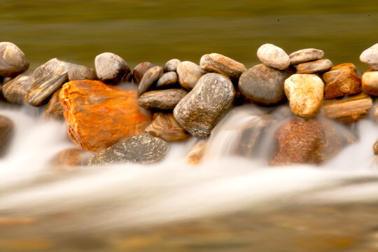 water flowing over rocks, a slow shutter perspective