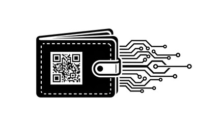 Horizontal digital wallet with QR code and circuit design