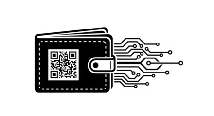 Horizontal digital wallet with QR code and circuit design