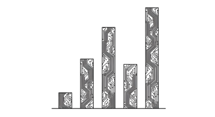 Bar chart with electronic circuit pattern illustration