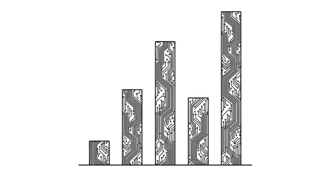 Bar chart with electronic circuit pattern illustration