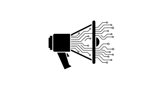 Black megaphone with digital circuit design