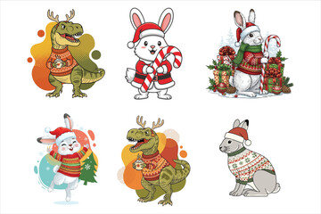 Naklejka premium Adorable christmas themed animals festive holiday character collection festive joyful celebrations