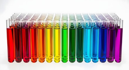 Fototapeta premium Colorful test tubes with liquids of different colors isolated on white background