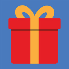 Red gift box vector icon with golden bow. Isolated flat cartoon illustration for Christmas, birthday, or holiday celebration design