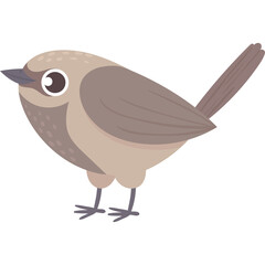 Cute Cartoon Brown Bird Standing on Transparent Background Simple Flat Illustration for Kids and Nature Lovers
