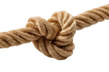 Thick natural fiber rope tied in a secure knot isolated on transparent background