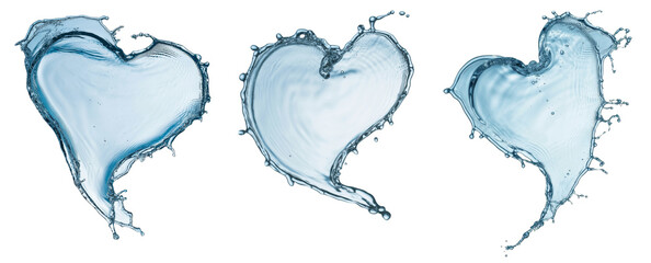water heart splash shapes isolated on white background