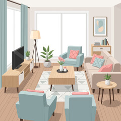 Cozy and inviting living room with modern furniture and decor.