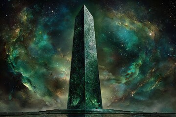Emerald Tower In Cosmic Nebula
