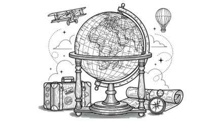 Detailed Globe and Books Vintage Illustration