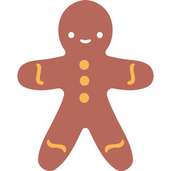 Cute Cartoon Gingerbread Man Cookie Character With Orange Icing Decorations On A White Transparent Background