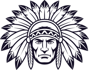 Apache Head Illustration Design. Native American Apache Head Art. Tribal Apache Warrior Face Design. Traditional Apache Chief Illustration. Cultural Apache Head Drawing. Heritage Tribal Apache