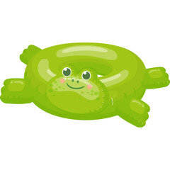 Cute cartoon green frog shaped inflatable swimming ring pool float toy for summer fun and water activities on transparent background