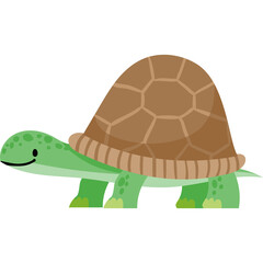 Cute Cartoon Green Sea Turtle With Brown Shell And Happy Expression On Transparent Background