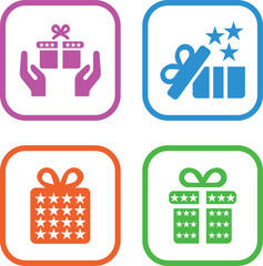 Gift Box Icon set. A modern gift box icon with sleek lines and ribbon details, designed in vector style. Surprising gift box signs, vector illustration. Present symbol, logo illustration.