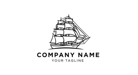 Elegant Sailing Ship Logo Design with Classic Nautical Vessel Illustration.