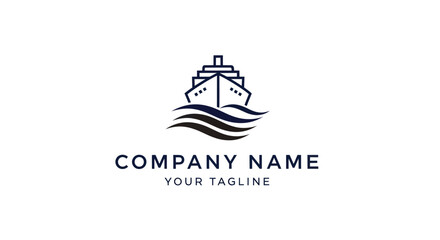 Fototapeta premium Minimalist Cruise Ship Logo Design with Waves for Company Branding.