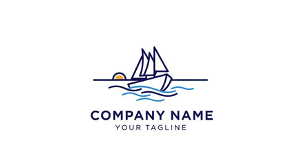 Minimalist Sailboat Logo Design with Sunset and Waves.