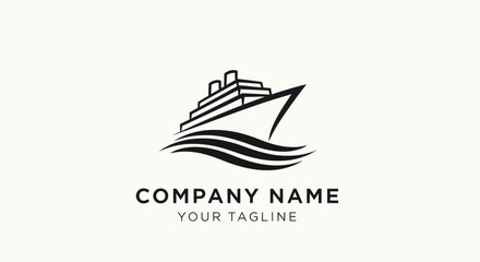 Cruise Ship Logo Design with Waves and Company Name.