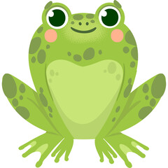 Cute Cartoon Frog Animal with Green Skin and Dark Spots Sitting and Smiling in a Studio with Transparent Background.