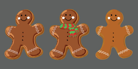 Chocolate Gingerbread Man Set &ndash; Cute Christmas Cookie Illustration