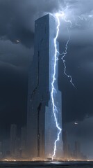 Futuristic Skyscraper Illuminated By Lightning Storm