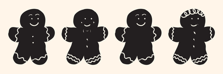 Retro Gingerbread Man Cookies Set – Vintage Christmas Dessert Illustration