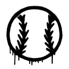 Graffiti Baseball Icon with Dripping Black Spray Paint on White Background.