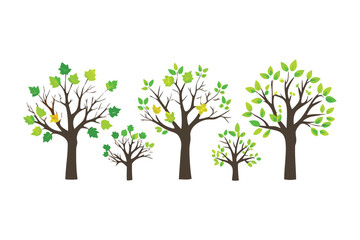 Obraz premium Eco-Friendly Family Trees: A series of vibrant, stylized trees, each adorned with lush leaves and bearing a gentle, natural charm, symbolize growth, life, and the beauty of a healthy environment.