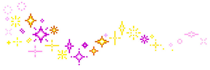 Pixel stars twinkling stars sparkles, shining burst background vector for celebration, magic, and awards in a retro pixelated style, game 8 bit retro.