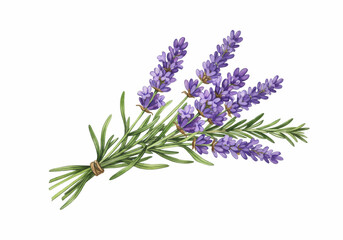 Fototapeta premium Watercolor Lavender Bunch Rosemary Herb Bouquet on Transparent Background