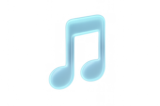 Blue glass music note symbol in 3d rendering, representing sound, melody, audio, and creativity