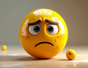 Sad, sweaty emoji, 3D render