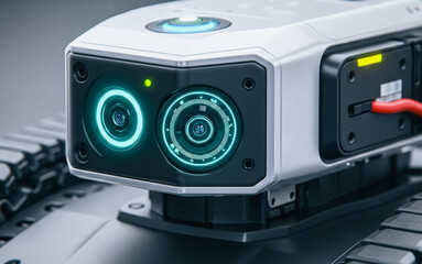 Obraz premium A close-up view of an advanced technology robot system, showcasing intricate details of futuristic design and innovative functionalities.