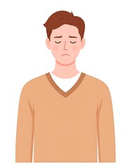 Sad young man in a beige sweater