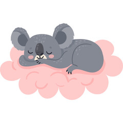 Cute Cartoon Koala Sleeping Peacefully on a Soft Pink Cloud Adorable Australian Animal Illustration Peaceful Slumber Gentle Dreams Sweet Nature