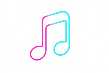 Music note neon gradient icon representing sound, melody, audio, and entertainment on transparent background