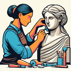 Illustration of a woman carving a statue
