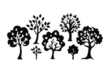 Stylized Trees: Silhouette of various trees showcasing diversity in nature's artistry, portraying a serene yet structured design element, perfect for conveying natural and environmental themes.
