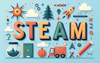 STEAM education - Science. Technology. Engineering. Art and Mathematics in flat vector illustration with word for apps or website. High quality
