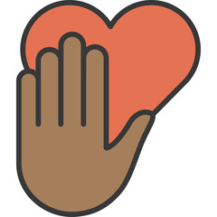 Illustration of a hand touching a red heart symbolizing care compassion and love with a transparent background