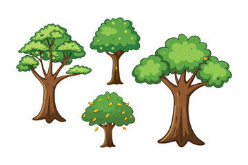 Growing life with four trees in illustration: A lively illustrations of four trees showcasing the various forms and characteristics, and embodying the beauty and diversity of nature. 