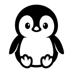 Cute Penguin Vector Illustration – Black and White Cartoon Penguin Character for Winter, Christmas, and Kids Design