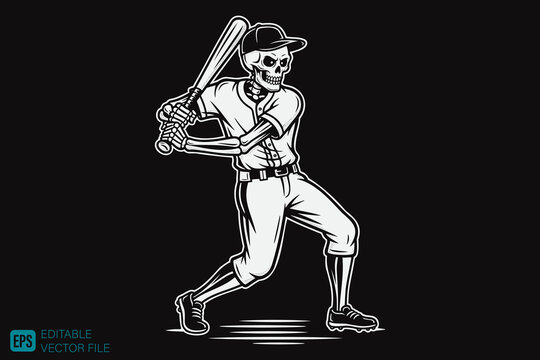 Skeleton Baseball Player Ready to Hit a Home Run.