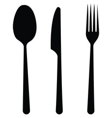 Black silhouette of fork, knife and spoon cutlery set.