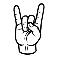 Rock Hand Gesture Vector Illustration – Black and White Heavy Metal Sign, Music and Concert Symbol Design